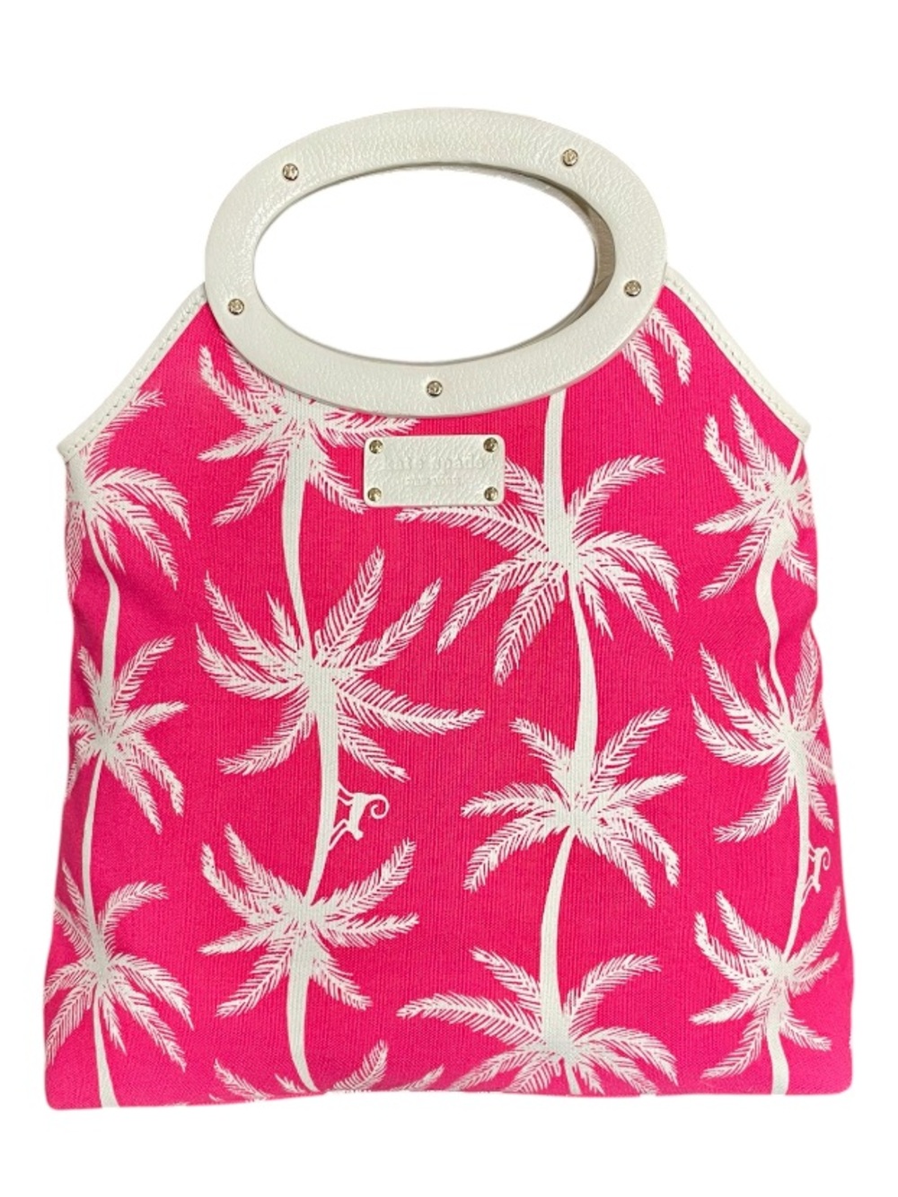 Kate Spade Vintage Hot Pink Monkey Palm Tote Bag w Oval Handles Noel Dot Stamped